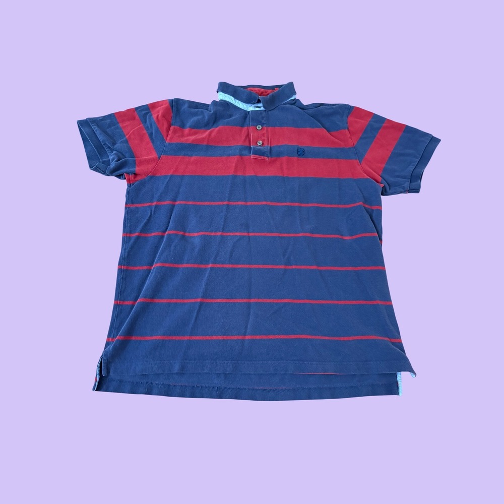 IZOD Luxury Sport Mens Large Navy Blue Red Striped Cotton Polo Shirt L